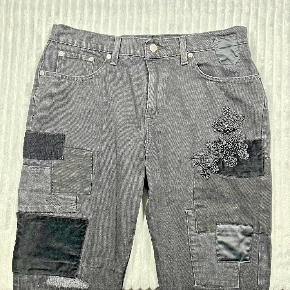 Lauren Ralph Lauren Relaxed Fit Patchwork Tapered Jeans Women's 12 Beaded Gothic